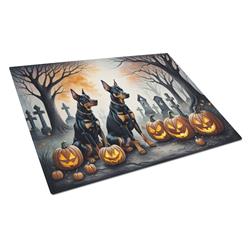 DAC2038LCB 15 x 12 in. Unisex Doberman Pinscher Spooky Halloween Glass Cutting Board - Large