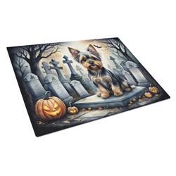 DAC2061LCB 15 x 12 in. Unisex Yorkshire Terrier Spooky Halloween Glass Cutting Board - Large