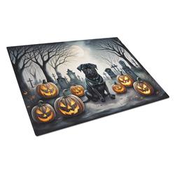 DAC2065LCB 15 x 12 in. Unisex Black Pug Spooky Halloween Glass Cutting Board - Large