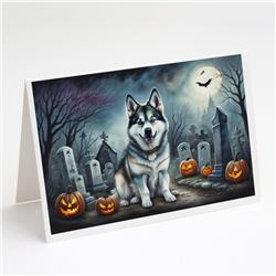 DAC2006GCA7P 5 x 7 in. Alaskan Malamute Spooky Halloween Greeting Cards & Envelopes - Pack of 8
