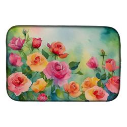 DAC1607DDM 21 x 14 in. Roses in Watercolor Dish Drying Mat