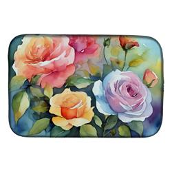 DAC1608DDM 21 x 14 in. Roses in Watercolor Dish Drying Mat