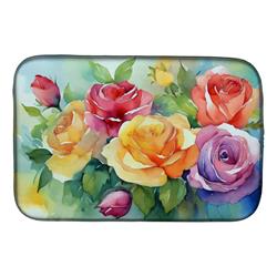 DAC1609DDM 21 x 14 in. Roses in Watercolor Dish Drying Mat