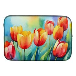 21 x 14 in. Unisex Tulips in Watercolor Dish Drying Mat