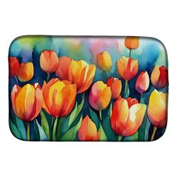21 x 14 in. Unisex Tulips in Watercolor Dish Drying Mat