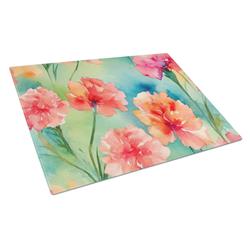 DAC1549LCB 15 x 12 in. Carnations in Watercolor Glass Cutting Board - Large