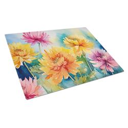 DAC1550LCB 15 x 12 in. Chrysanthemums in Watercolor Glass Cutting Board - Large