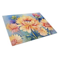 DAC1551LCB 15 x 12 in. Chrysanthemums in Watercolor Glass Cutting Board - Large