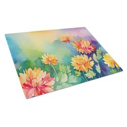 DAC1552LCB 15 x 12 in. Chrysanthemums in Watercolor Glass Cutting Board - Large
