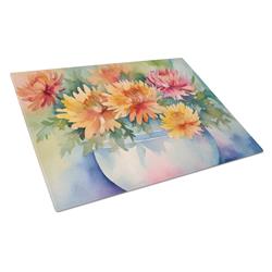 DAC1553LCB 15 x 12 in. Chrysanthemums in Watercolor Glass Cutting Board - Large
