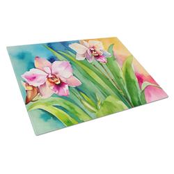 DAC1555LCB 15 x 12 in. Orchids in Watercolor Glass Cutting Board - Large