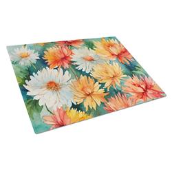 DAC1554LCB 15 x 12 in. Chrysanthemums in Watercolor Glass Cutting Board - Large
