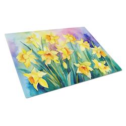 DAC1560LCB 15 x 12 in. Daffodils in Watercolor Glass Cutting Board - Large