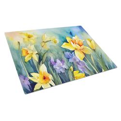 DAC1561LCB 15 x 12 in. Daffodils in Watercolor Glass Cutting Board - Large