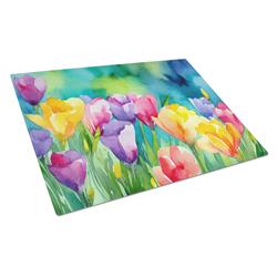 DAC1566LCB 15 x 12 in. Freesias in Watercolor Glass Cutting Board - Large