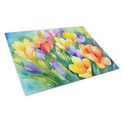 DAC1568LCB 15 x 12 in. Freesias in Watercolor Glass Cutting Board - Large