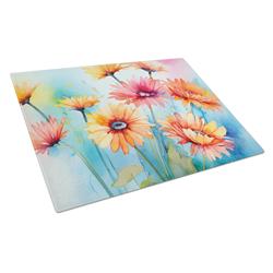 DAC1570LCB 15 x 12 in. Unisex Gerbera Daisies in Watercolor Glass Cutting Board - Large
