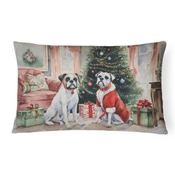 16 x 12 in. Unisex White Boxer Christmas Fabric Decorative Pillow