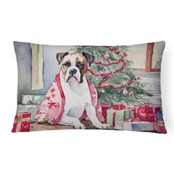 16 x 12 in. Unisex White Boxer Christmas Fabric Decorative Pillow