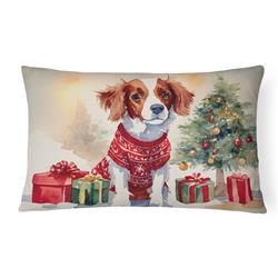 16 x 12 in. Unisex Brittany Spaniel Christmas Fabric Decorative Pillow