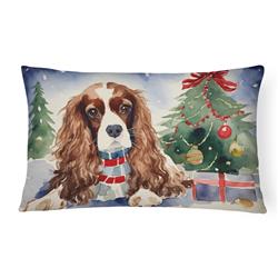 16 x 12 in. Unisex Cavalier Spaniel Christmas Fabric Decorative Pillow