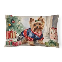 16 x 12 in. Unisex Yorkie Christmas Fabric Decorative Pillow