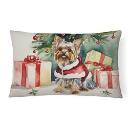 16 x 12 in. Unisex Yorkie Christmas Fabric Decorative Pillow