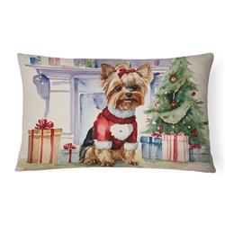 16 x 12 in. Unisex Yorkie Christmas Fabric Decorative Pillow