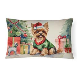 16 x 12 in. Unisex Yorkie Christmas Fabric Decorative Pillow