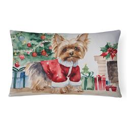 16 x 12 in. Unisex Yorkie Christmas Fabric Decorative Pillow