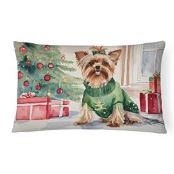 16 x 12 in. Unisex Yorkie Christmas Fabric Decorative Pillow