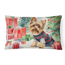 16 x 12 in. Unisex Yorkie Christmas Fabric Decorative Pillow