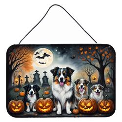 DAC2009DS812 12 x 8 in. Australian Shepherd Spooky Halloween Wall or Door Hanging Prints