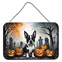 DAC2022DS812 12 x 8 in. Boston Terrier Spooky Halloween Wall or Door Hanging Prints