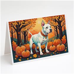 DAC1008GCA7P 5 x 7 in. White Pit Bull Terrier Fall Greeting Cards & Envelopes - Pack of 8