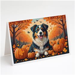 5 x 7 in. Unisex Australian Shepherd Terrier Fall Greeting Cards & Envelopes - Pack of 8