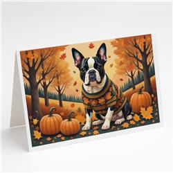 DAC1024GCA7P 5 x 7 in. Boston Terrier Fall Greeting Cards & Envelopes - Pack of 8