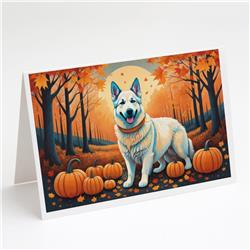 DAC1047GCA7P 5 x 7 in. White German Shepherd Fall Greeting Cards & Envelopes - Pack of 8