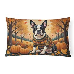 16 x 12 in. Unisex Boston Terrier Fall Fabric Decorative Pillow