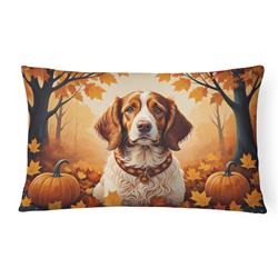 16 x 12 in. Unisex Brittany Spaniel Fall Fabric Decorative Pillow