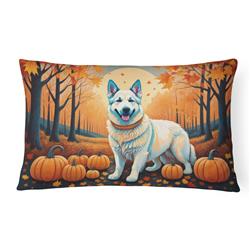 16 x 12 in. Unisex White German Shepherd Fall Fabric Decorative Pillow