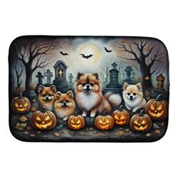 DAC2068DDM 21 x 14 in. Pomeranian Spooky Halloween Dish Drying Mat