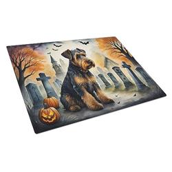 DAC2004LCB 15 x 12 in. Unisex Airedale Terrier Spooky Halloween Glass Cutting Board - Large