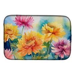 21 x 14 in. Unisex Chrysanthemums in Watercolor Dish Drying Mat