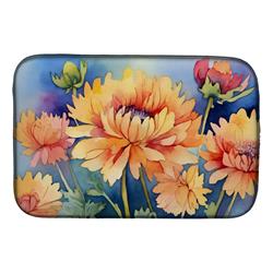 21 x 14 in. Unisex Chrysanthemums in Watercolor Dish Drying Mat