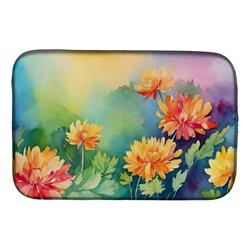 21 x 14 in. Unisex Chrysanthemums in Watercolor Dish Drying Mat