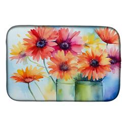 21 x 14 in. Unisex Gerbera Daisies in Watercolor Dish Drying Mat