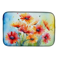 21 x 14 in. Unisex Gerbera Daisies in Watercolor Dish Drying Mat