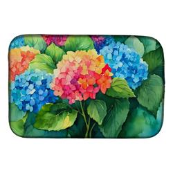 21 x 14 in. Unisex Hydrangeas in Watercolor Dish Drying Mat