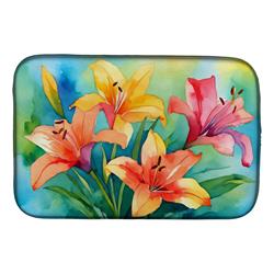 21 x 14 in. Unisex Lilies in Watercolor Dish Drying Mat